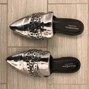 something navy silver slip ons